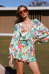 Fall Vacation Long Sleeve V Neck Romper